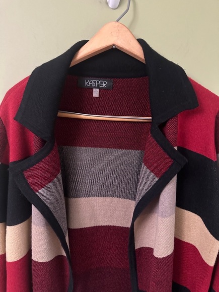 Kasper Womens Duster Size XL Cardigan Patchwork Collared Open Wool Acrylic Blend - Picture 3 of 9